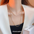 Gold Chain White Pearl Segment Long Layered Necklace view 3