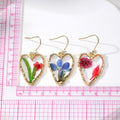Gold Tone Heart Pressed Flower Resin Hook Earrings view 5