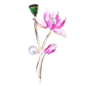 Enamel Lotus Stem Brooch In 2 Color Variants For Jackets and Scarves
