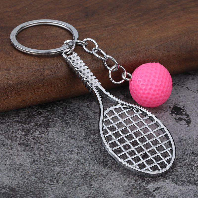 Mini Tennis Racket Metal Keychain, Sports Souvenir Pendant