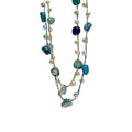 Layered Blue Green Beaded Necklace with Pearl Accents view 5