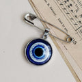 Silver Tone Blue Evil Eye Safety Pin Brooches in Three Sizes view 5