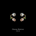 Gold Pink Tulip Pearl Dual Wear Ear Jacket Earrings view 1