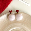 Red Enamel Heart Stud Pale Pink Pom-Pom Drop Earrings view 1