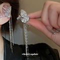 Silver Tone Crystal Butterfly Chain Tassel Ear Clips view 1