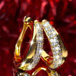 Crystal Pave Curved Huggie Hoop Earrings Polished Statement Fashion Jewelry