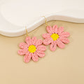 Six Color Woven Large Daisy Statement Hook Earrings view 3