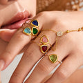 Gold Open Band Triangle Glass Stone Adjustable Ring view 3
