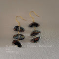 Gold Tone Triple Iridescent Glass Pebble Drop Earrings view 1