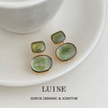 Gold Tone Square Top And Green Oval Shell Stud Earrings view 3