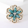 Gold Tone Teal Enamel Petal Flower Rhinestone Brooch view 1
