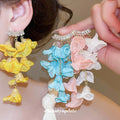Pastel Layered Fabric Flower Long Cascade Drop Earrings view 1