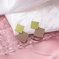 White and Yellow Double Square Geometric Stud Earrings view 3