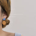 Asymmetric Blue and Mustard Abstract Face Line Drop Earrings view 4