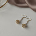 Gold Wire Cage Ball Pearl Bead Fishhook Drop Earrings view 4