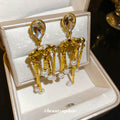 Crystal Chain and Pearl Fringe Earrings Statement Fashion Jewelry view 3