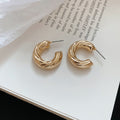 Chunky C Hoop Stud Earrings in Ten Textured Styles view 6