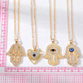 Gold and Silver Tone Crystal Hamsa and Heart Evil Eye Necklaces view 5