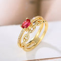 Gold Tone Dual Band Chain Pink Oval Stone Finger Ring view 5