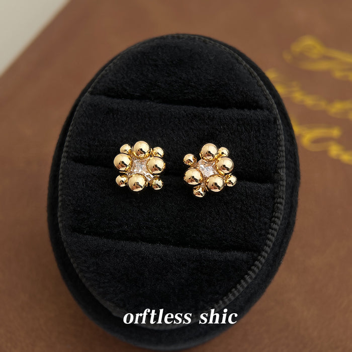 Gold Bubble Ball Cluster Zircon Center Stud Earrings