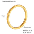 Gold Faceted Diamond-Cut Thin Band Ring Stainless Steel Stackable view 6