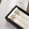 Polished Silver Petal Gold Center Flower Stud Earrings view 3
