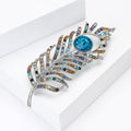 Silver Multicolor Rhinestone Peacock Feather Brooch view 3