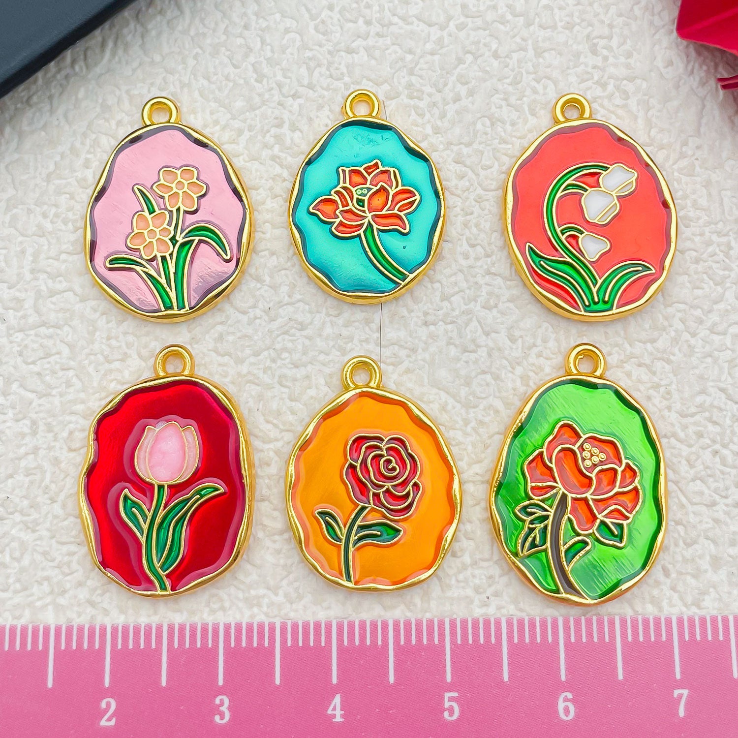 Enamel Zinc Alloy Tulip Rose Lily Flower Charm Pendant for DIY Bracelet Necklace