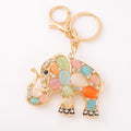 Multicolor Cat Eye Stone Elephant Keychain Gold Metal Charm view 5