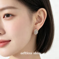 Gold Tone Clear Oval Faceted Stone Double Halo Stud Earrings view 2