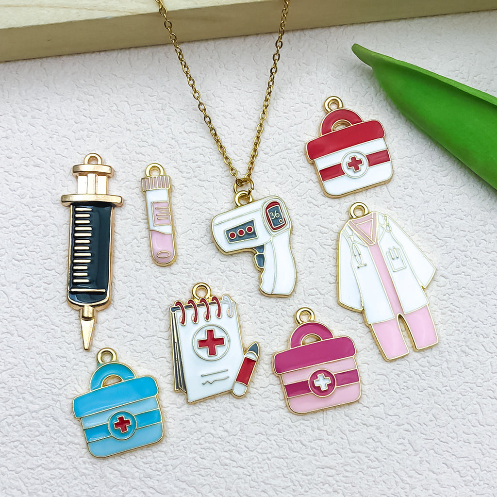 Enamel Zinc Alloy Ambulance Medicine Box Doctor Chart First Aid Kit Charm Pendant for DIY Nurse Jewelry