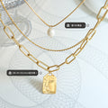 Layered Face Plaque Pearl Necklace Gold Steel Multi Chain view 2