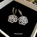 Silver Tone Crystal Rose Statement Huggie Drop Earrings view 2