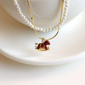 Red Rocking Horse Pendant and Pearl Strand Layered Necklace view 6