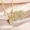Gold Tone Flip Flop CZ Pendant Necklace or Stud Earrings view 1