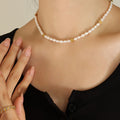 White Baroque Pearl Necklace With Gold Tone Disc Accents view 4