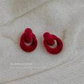 Wine Red Velvet Flocked Geometric Knot Stud Earrings Pair view 3