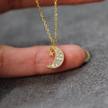 Gold Crystal Crescent Moon Star Pendant Necklace Chain view 1