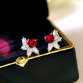 Red Heart Clear Marquise Cluster Stud Earrings Silver view 5