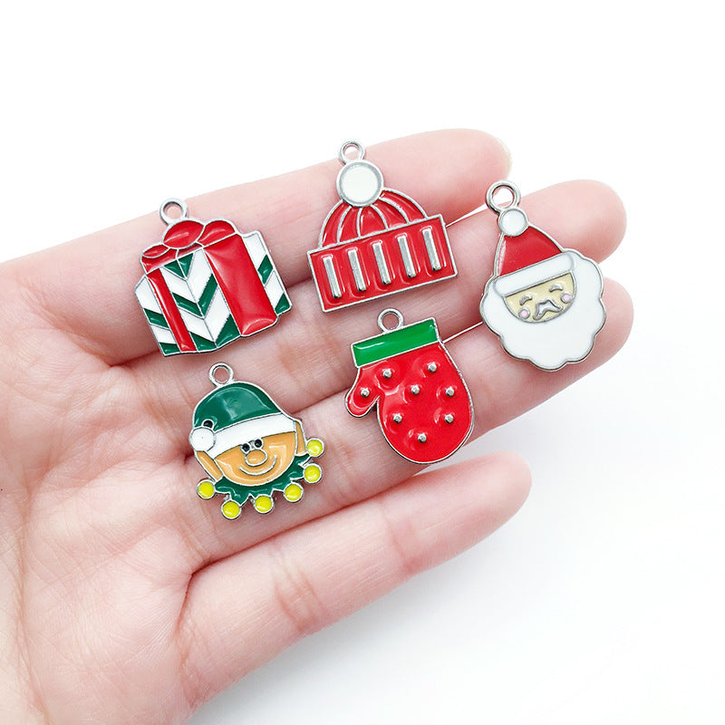 White K Enamel Zinc Alloy Santa Claus Christmas Tree Charm Pendants for DIY Earrings