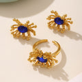 Gold Starburst Flower Ring And Stud Earrings Oval Zircon view 2