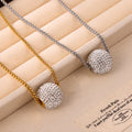 Czech Diamond Pave Sphere Pendant Wheat Chain Necklace view 4