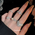 Silver Open Rings Pearl Baguette Halo And Crystal Designs view 3