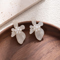 White Translucent Petal Cluster Pearl Look Stud Earrings view 6