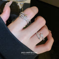 Silver Tone Triple Band Open Ring With Crystal Starburst Accents view 2