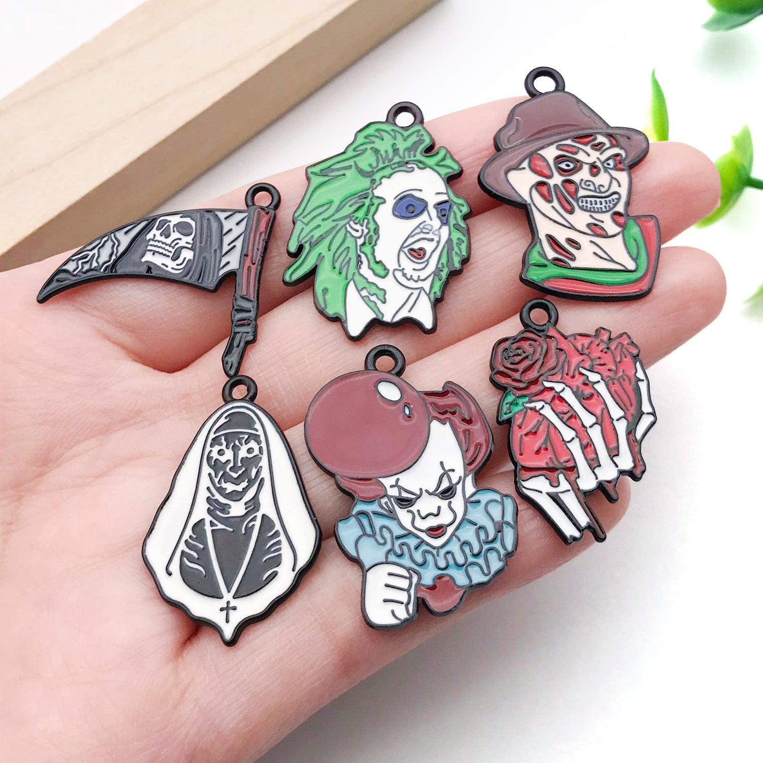 Enamel Zinc Alloy Halloween Skull Devil Charm Pendant for DIY Necklace Keychain Jewelry