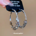 Silver Tone Crystal Geometric Textured Hoop Earrings view 2