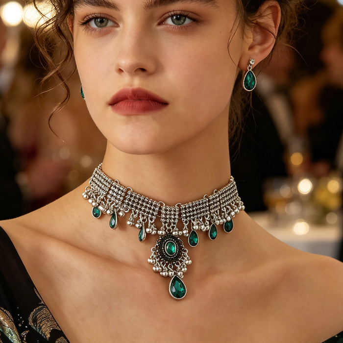 Six Color Ornate Teardrop Necklace and Earring Sets