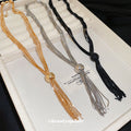 Layered Cord and Chain Tassel Pendant Necklace with Polished Metal Details view 4