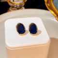 Navy Blue Enamel Irregular Geometric Gold Stud Earrings view 4